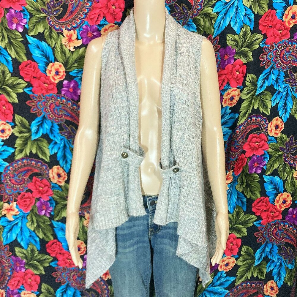 WOMEN'S CATO KNITTED SLEEVELESS WOOL CARDIGAN WOMENS SIZE LARGE OPEN FRONT COVER